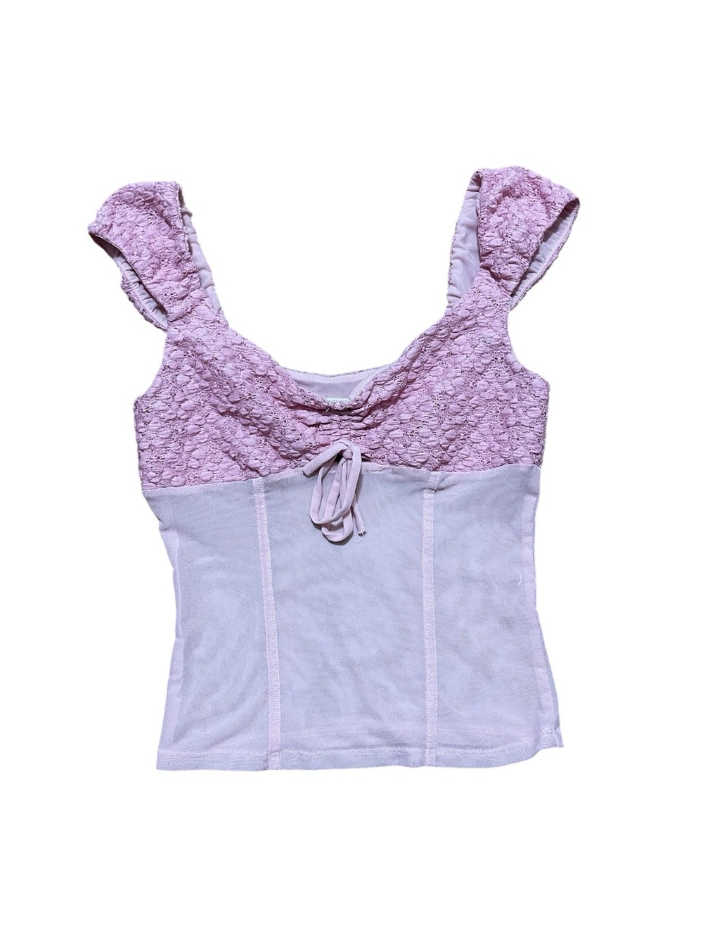 Kimchi Blue Light Pink Lace-Trim Tie-Front Camisole Mesh Top Size Small